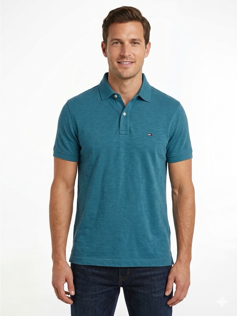 TOMMY HILFIGER Dark Teal Blue Polo Shirt Mens Size M Medium EUC